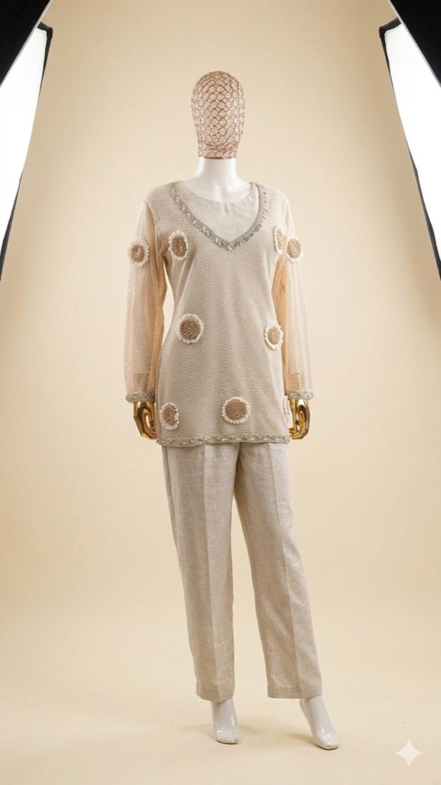 Beige Crochet Cord Set