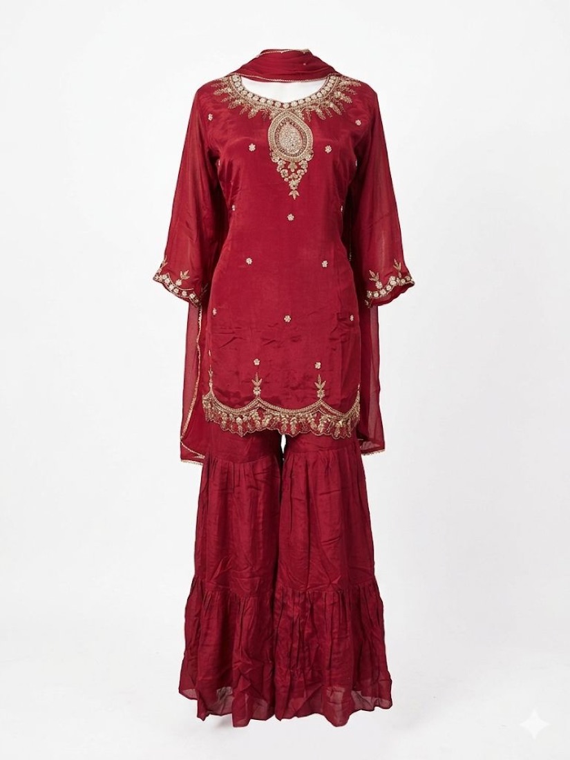 Deep Maroon Sharara Set