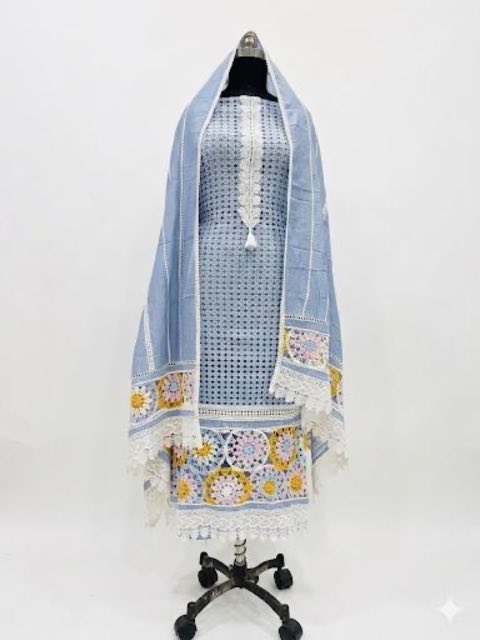 Pastel Blue Schiffli Suit