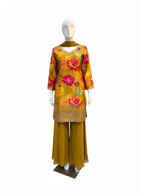 Shimmer Printed Mustard Suit