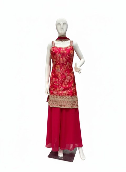 Shimmer Printed Red Suit